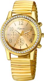 Quartz Watch Gold Plated Stretch Band Wristwatch