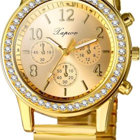 Quartz Watch Gold Plated Stretch Band Wristwatch